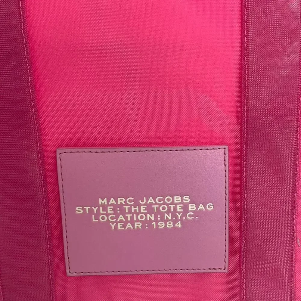 Marc Jacobs Bubblegum Pink Mesh Leather Medium The Tote Bag 2way Kawaii Beach - Picture 3 of 6